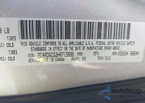 2017 Dodge Grand Caravan Sxt from USA, damaged, VIN 2C4RDGCG3HR715899